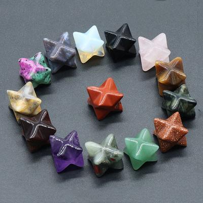 1Pc Small Spiritual Healing Crystal Ornament Decoration, Natural Stone Karba Star Home Decor Hexagram Mini Furnishings Jewelry Supplies 14x20mm