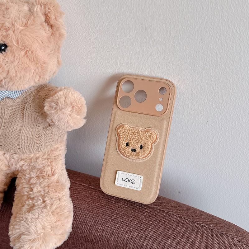 New Plain Leather Plush Teddy Bear Suitable IPhone 17 Promax Phone Case Apple 16 Anti Drop Protective