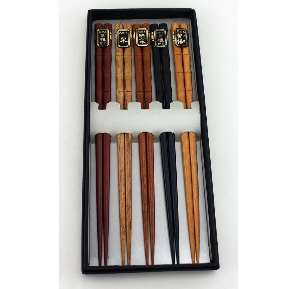 Wooden Chopsticks Set 5 Pairs Bamboo Utensils Noodles Sushi Dim Sum Party Use Lightweight Dining Essential