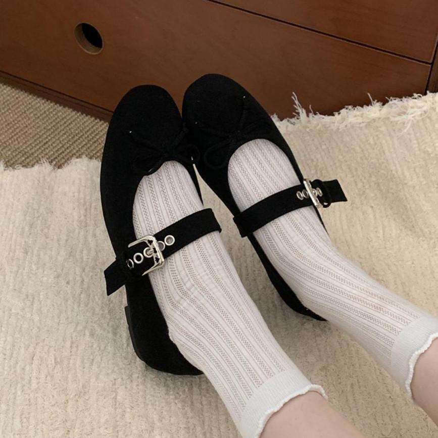Fashion IPPEUM Velvet Ballet Flats Round Toe Buckle Mary Jane Shoes 2025 New Summer Ballerinas Zapatos Mujer