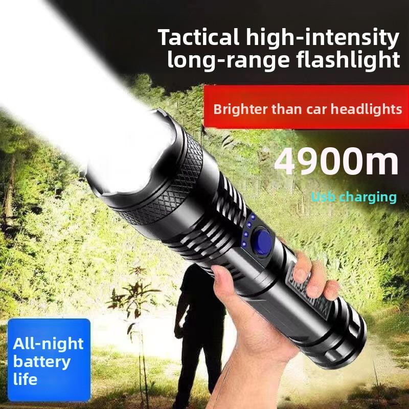 Strong light flashlight USB charging power display home outdoor portable night fishing camping strong flashlight
