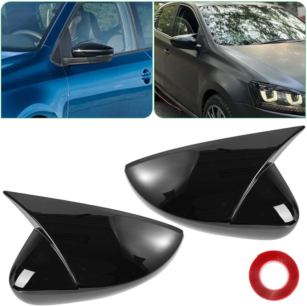 1 Paar Seitenspiegelabdeckung für VW Polo MK5 09-17 Glänzend Schwarz Rückspiegelkappe Links + Rechts 6R0857537B 6R0857538B