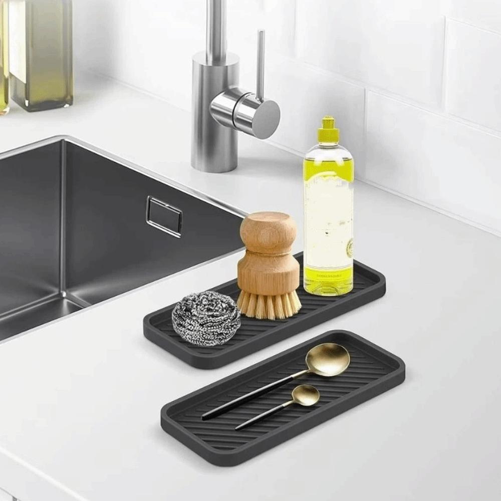 Simple Sink Organizer Non-Slip Draining Pad Bathroom Organizer Silicone Drain Tray  Bathroom