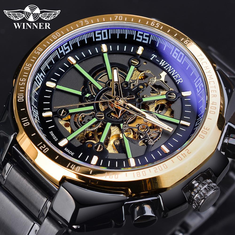 Vintage T-Winner Herren Mechanische Mode Hohllegierung Wasserdicht Automatische Mechanische Uhr