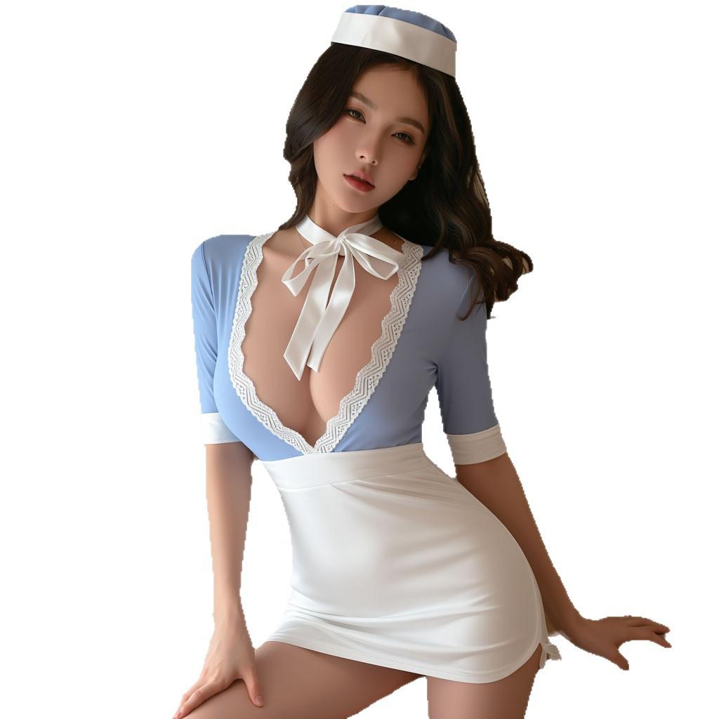 Sexy lingerie sexy flirting young woman flight attendant uniform pure desire to open file free perspective pajamas couple secretary robe
