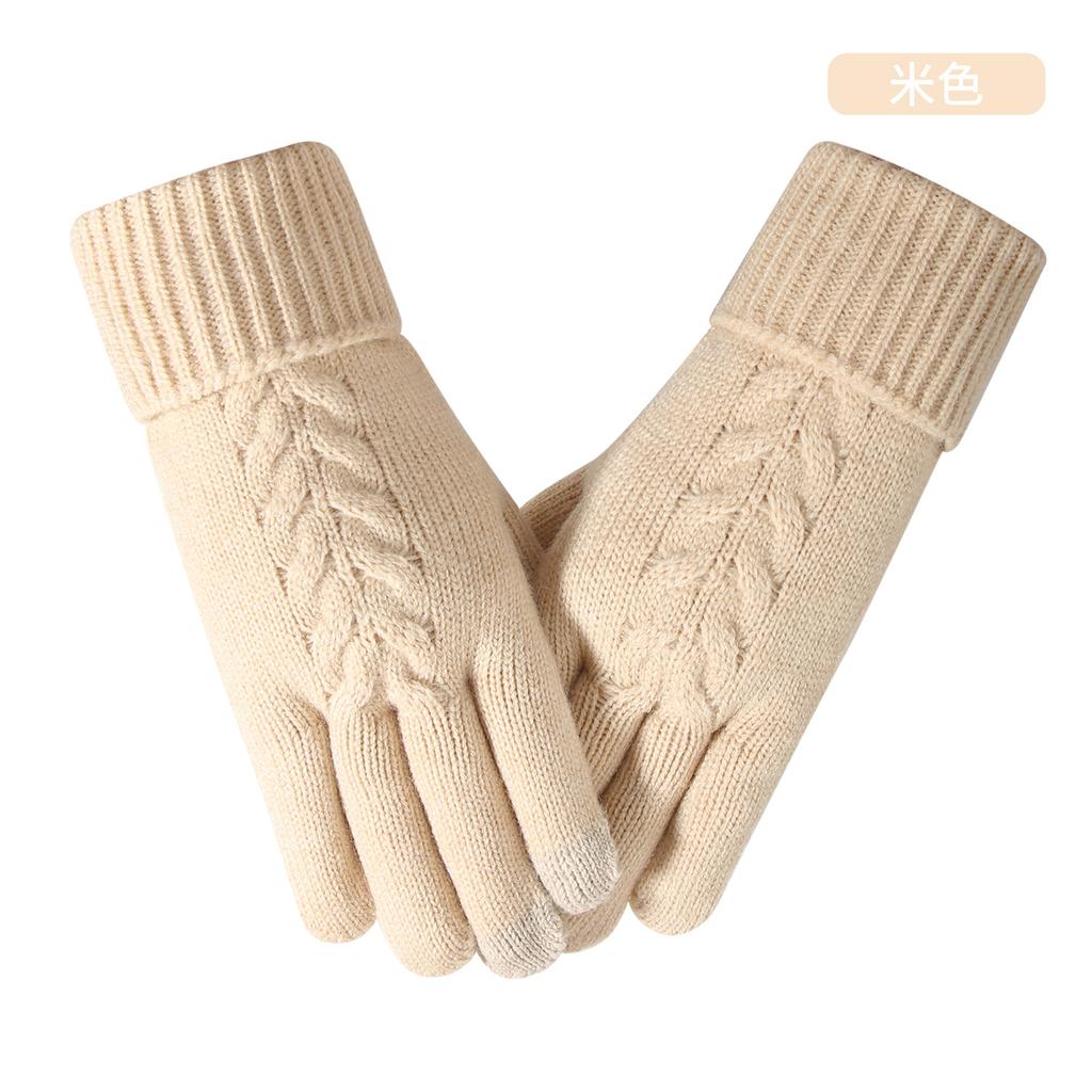 Warm knitted gloves women's winter cycling office simple cold-proof double-layer touch screen gloves