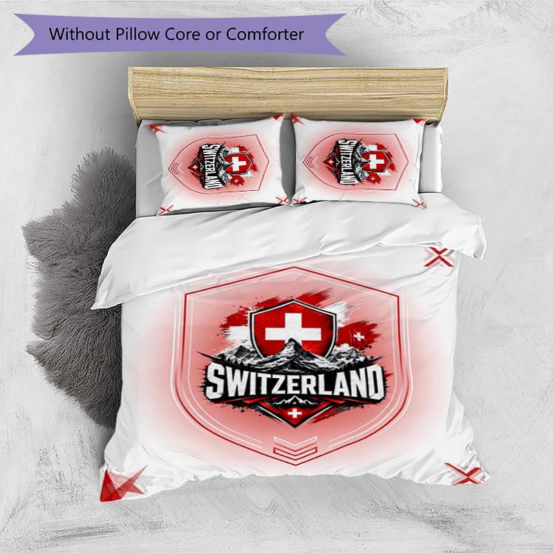 Switzerland Football Printed Bedding 3 Piece Set Cozy Breathable Bed Cover Set As Housewarming Holiday Gift