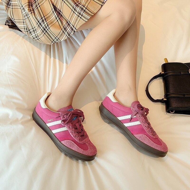 Rosa deutsche Trainingsschuhe Damen 2025 neu Leder lässig Retro Sportschuhe vielseitig flachsohlig Forrest Gump Schuhe Damen