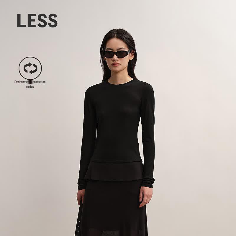 LESS Women s Slim Fit Round Neck Long Sleeve Tee L