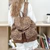 Spicy Girl Leopard Print Compact Backpack Lazy Style Canvas Bag Cover Drawstring Backpack Fashionable Rivet Travel Backpack for Women