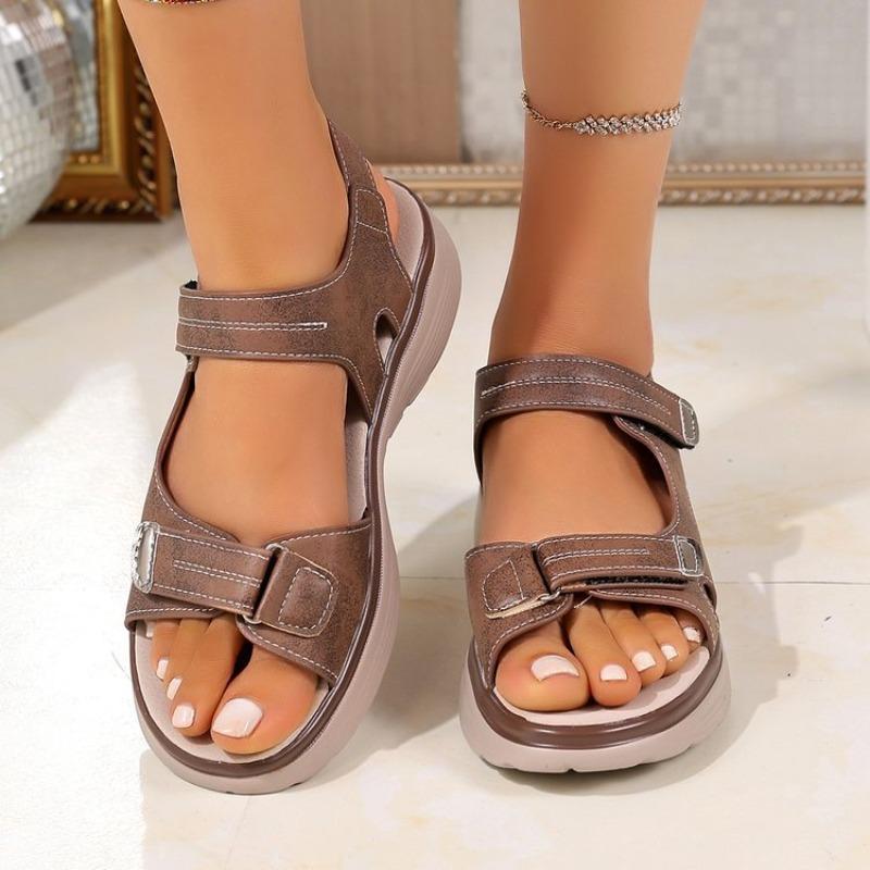 Women's Wedge Sport Sandals, Lightweight Hook-and-Loop Summer Slides, Plus Size Casual Footwear