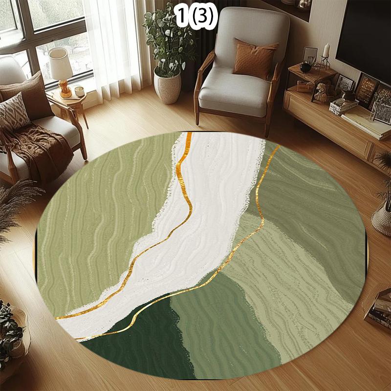 Minimalist Wave Round Rug Modern Home Decor Geometric Lines Pattern Carpet Soft Non-Slip Floor Mat for Living Room Bedroom
