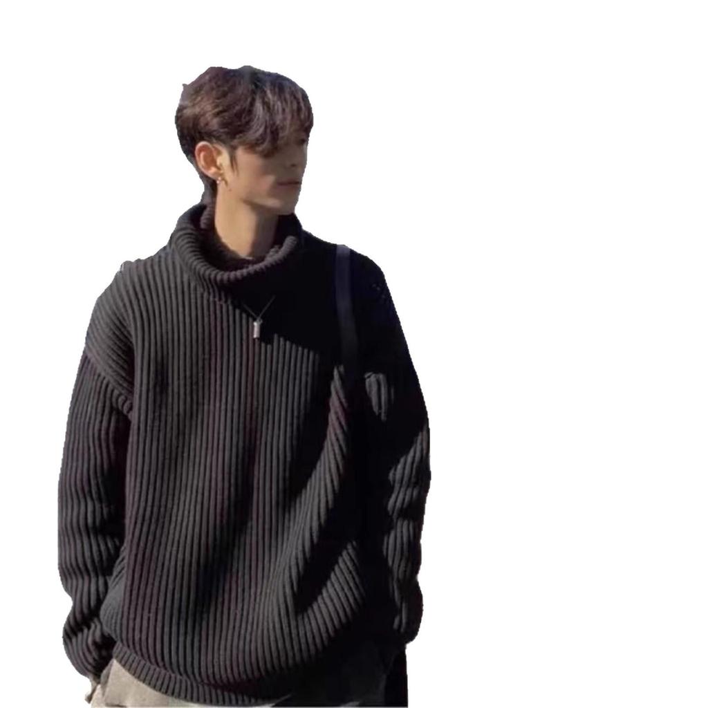 Pull rétro noir à col montant et maille ample pour homme - Vêtement d'hiver tendance et décontracté