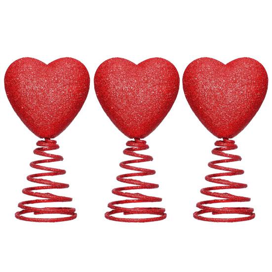 Red Heart Tree Topper with Coil Spring Bounce Effect Glittery Shiny Texture Romantic Holiday Decoration for Mini Trees Parties Home Decor And