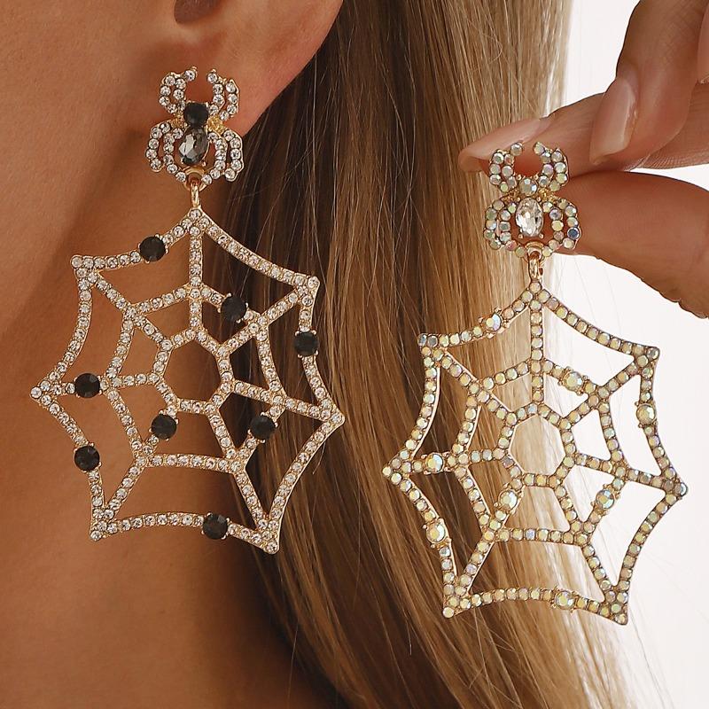 Halloween Party Funny Spider Web Earrings, Fashion Temperament Diamond Delicate Holiday Earrings Earrings