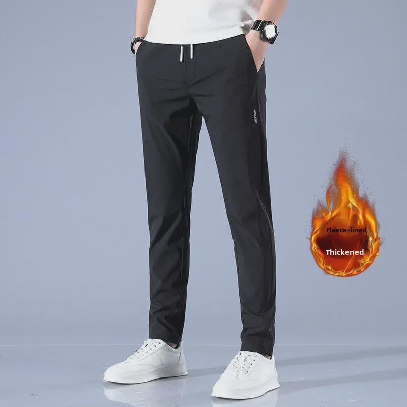 Men's Korean Black Label Autumn/Winter Thickened Velvet Light Business Pants, Large Size.