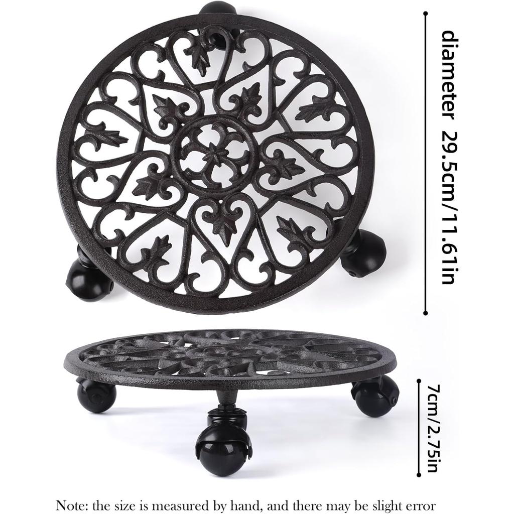 2 Pcs Heavy Cast Iron Plant Caddy,Rolling Plant Stand With 360° Wheels Rustproof Plant Holder For Garden,Patio,Home Decor