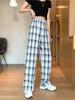 Vintage Plaid Women Pants High Waist Wide Leg Straight Pant Loose Casual Female Trousers Wide Leg Pant Fashion