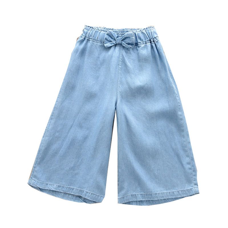 Girls' Summer Thin Wide Leg Pants Versatile Women's Medium and Large Children's Summer Clothes Tencel Denim Loose Outer Wear