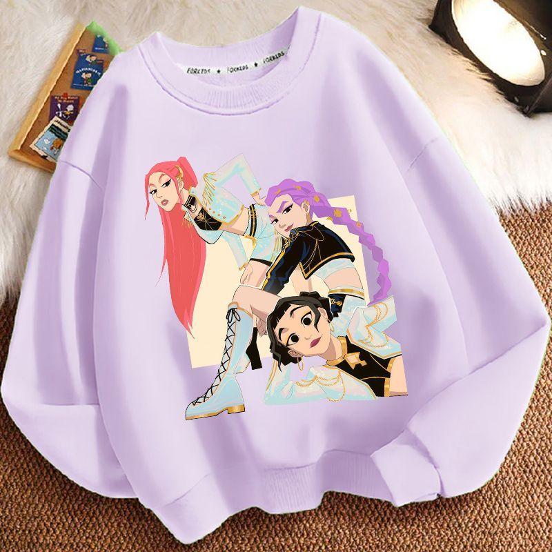 Children's Cartoon Witch Hunt Team Round-neck Hoodies for Autumn and Winter, Loose Long-sleeved Casual Hoodies for Boys and Girls