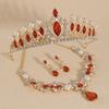 Elegant Evening Accessories Set Crystal Hair Crown Drop Earrings Pendant Necklace Wedding Headpiece for Daily Party
