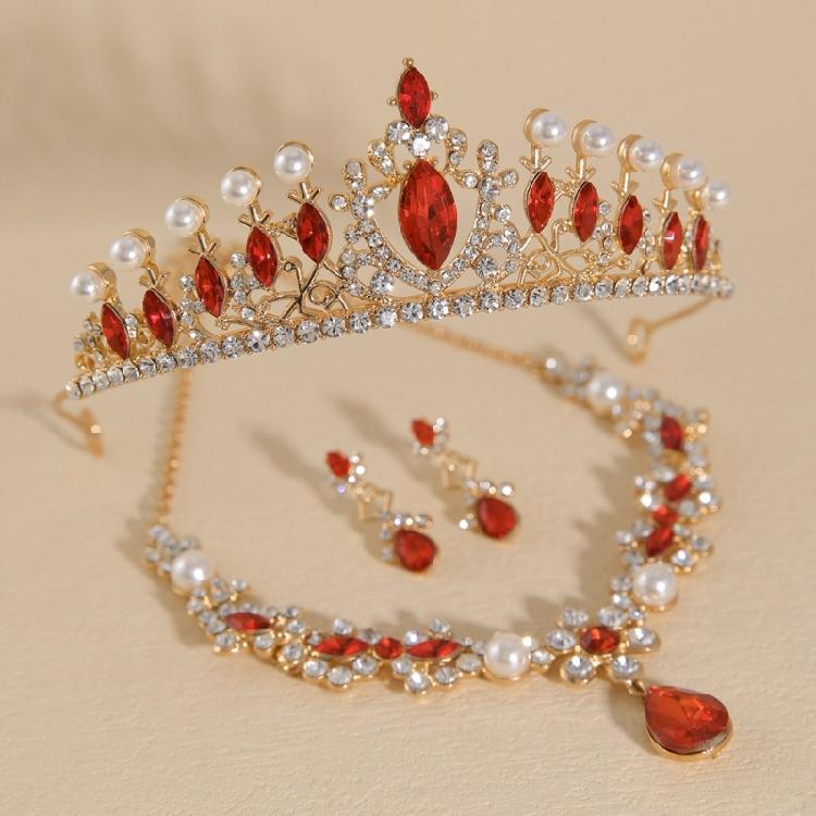 Elegant Evening Accessories Set Crystal Hair Crown Drop Earrings Pendant Necklace Wedding Headpiece for Daily Party