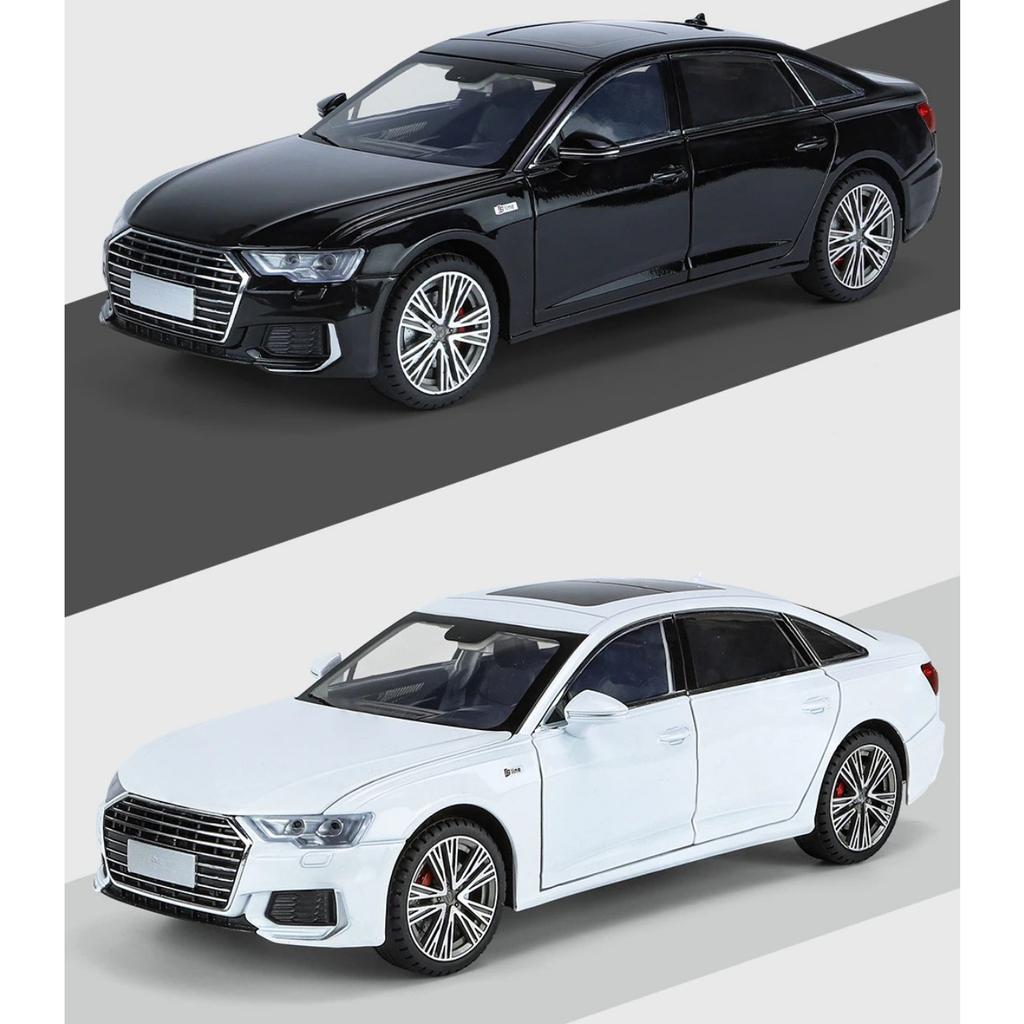 1/18 Scale A6L Toy Car Model Diecast Alloy Metal Vehicle Miniature Pull Back Sound Light Collection Gift for Boy Children Kid