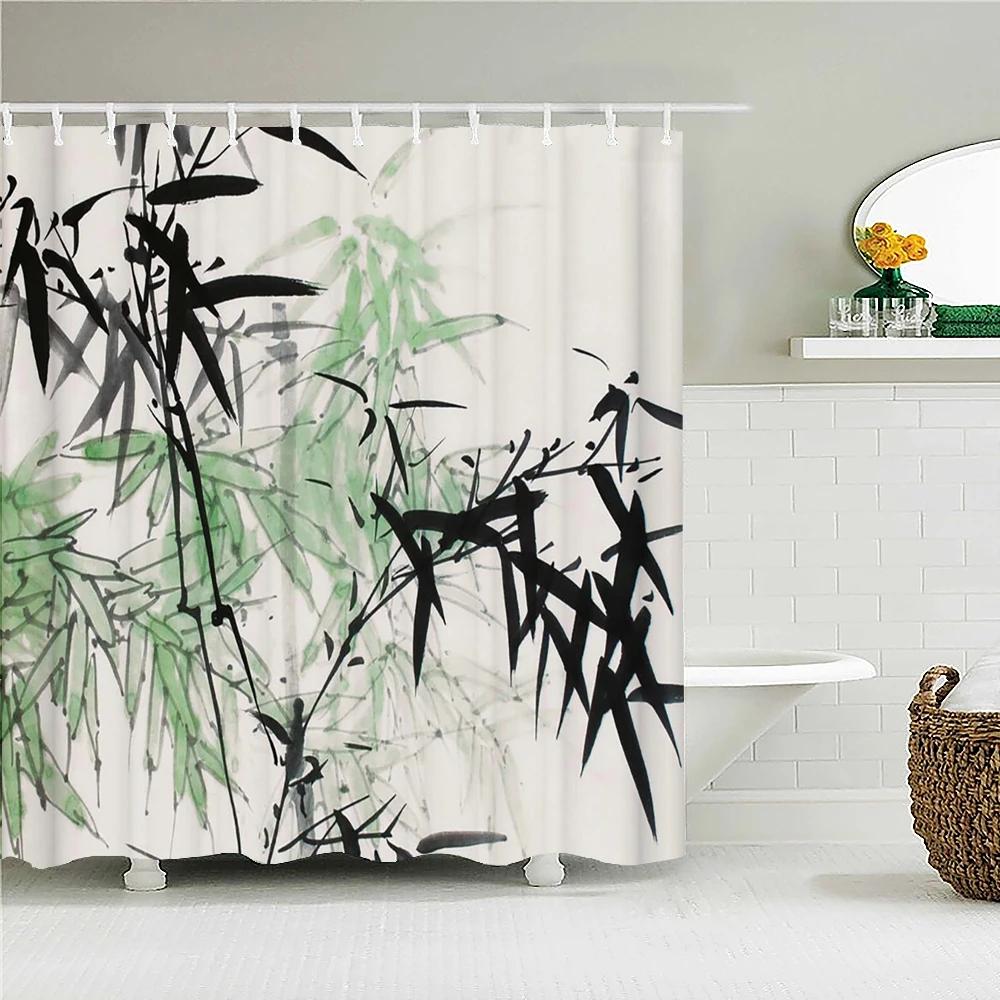 Japanese Sea Waves Koi Spray Fabric Shower Curtain Bathroom Curtains Plum Blossoms Mount Fuji Landscape Bath Screen With Hooks