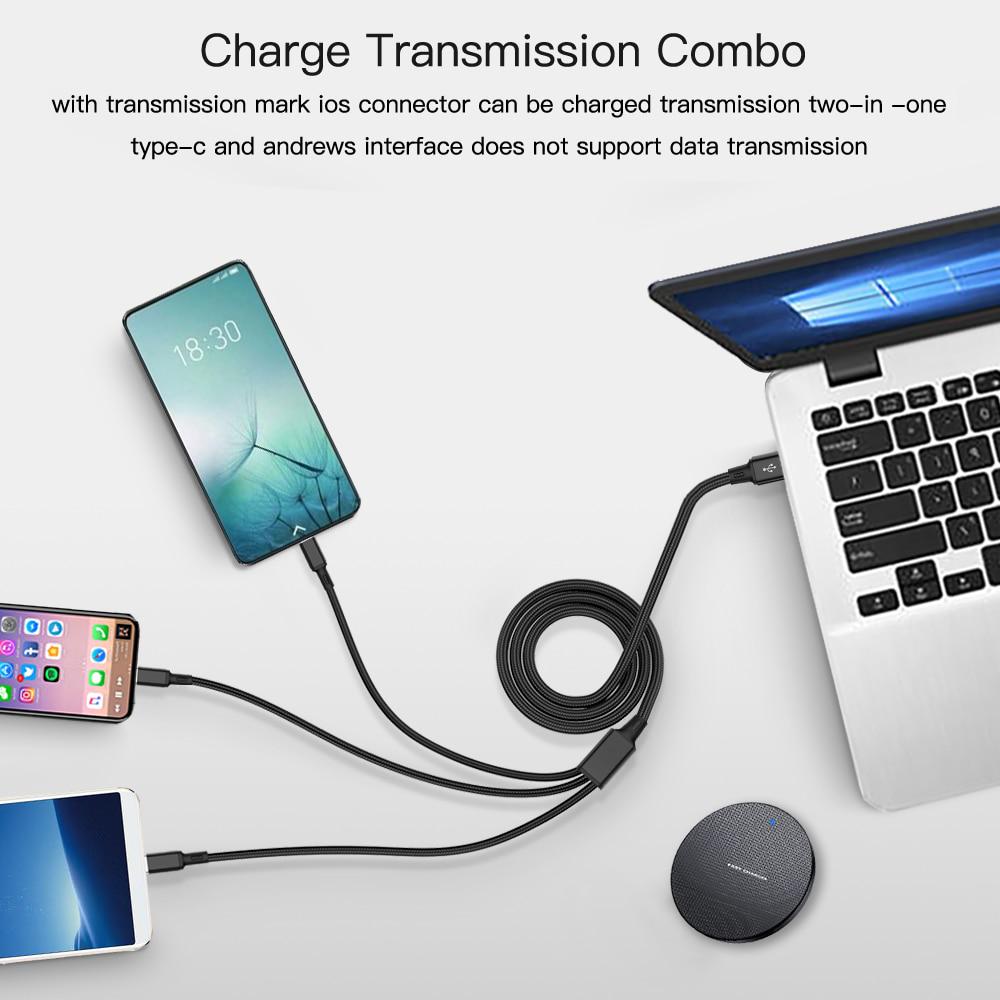 3 In 1 Fast Mobile Phone Cable Fast Charger Micro USB Cable Type C Android Charging Cable for IPhone 3 Circle for Charging