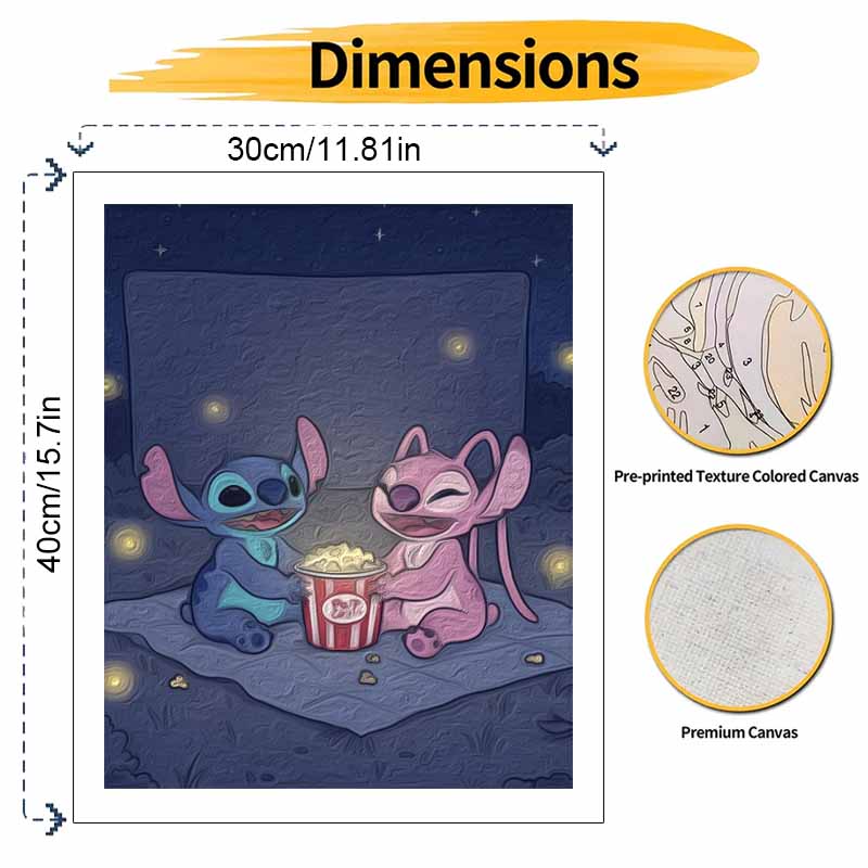 Disney Stitch Angel Movie Night Popcorn Digital Oil Painting Art Kit DIY Handmade Home Decoration Gift