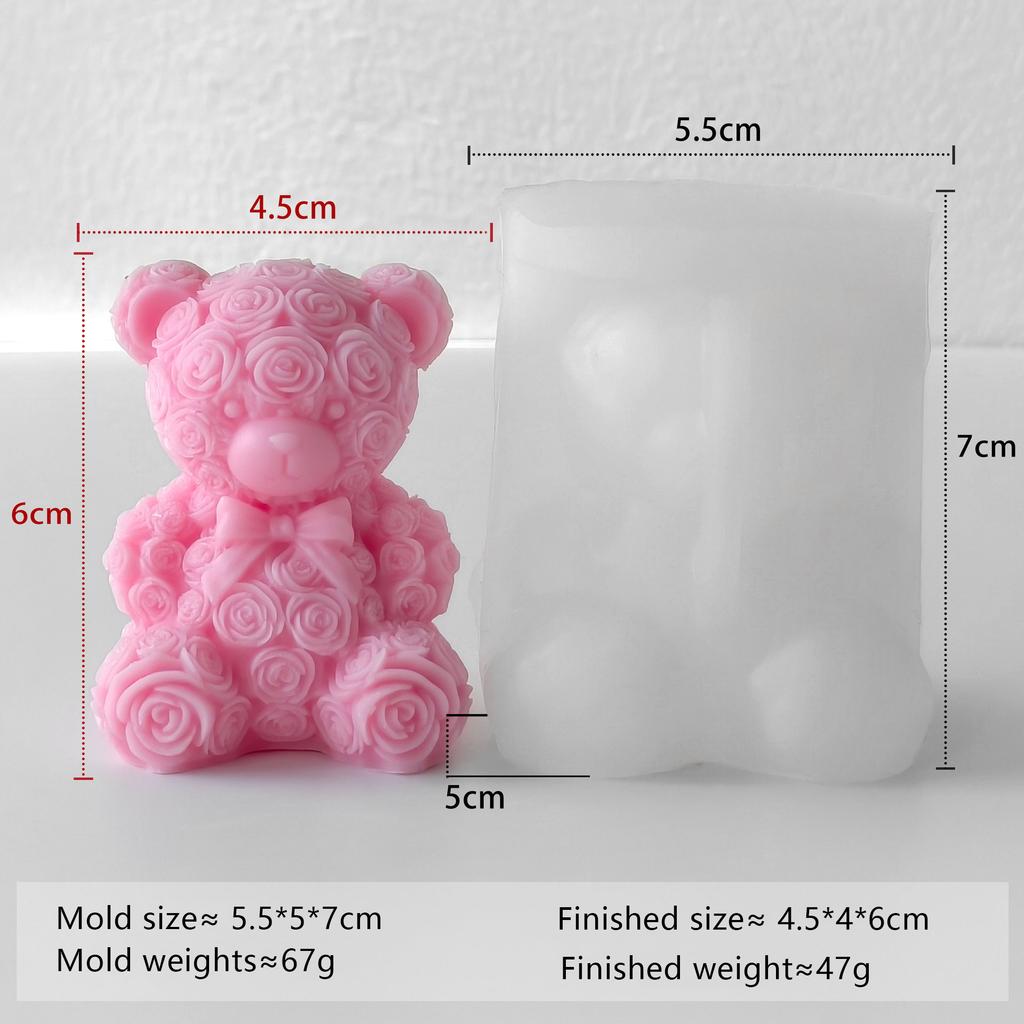 Rose Bear Silicone Mold Valentine Candle Wax Mold DIY Aromatherapy Plaster Diffuser Stone Craft Gift