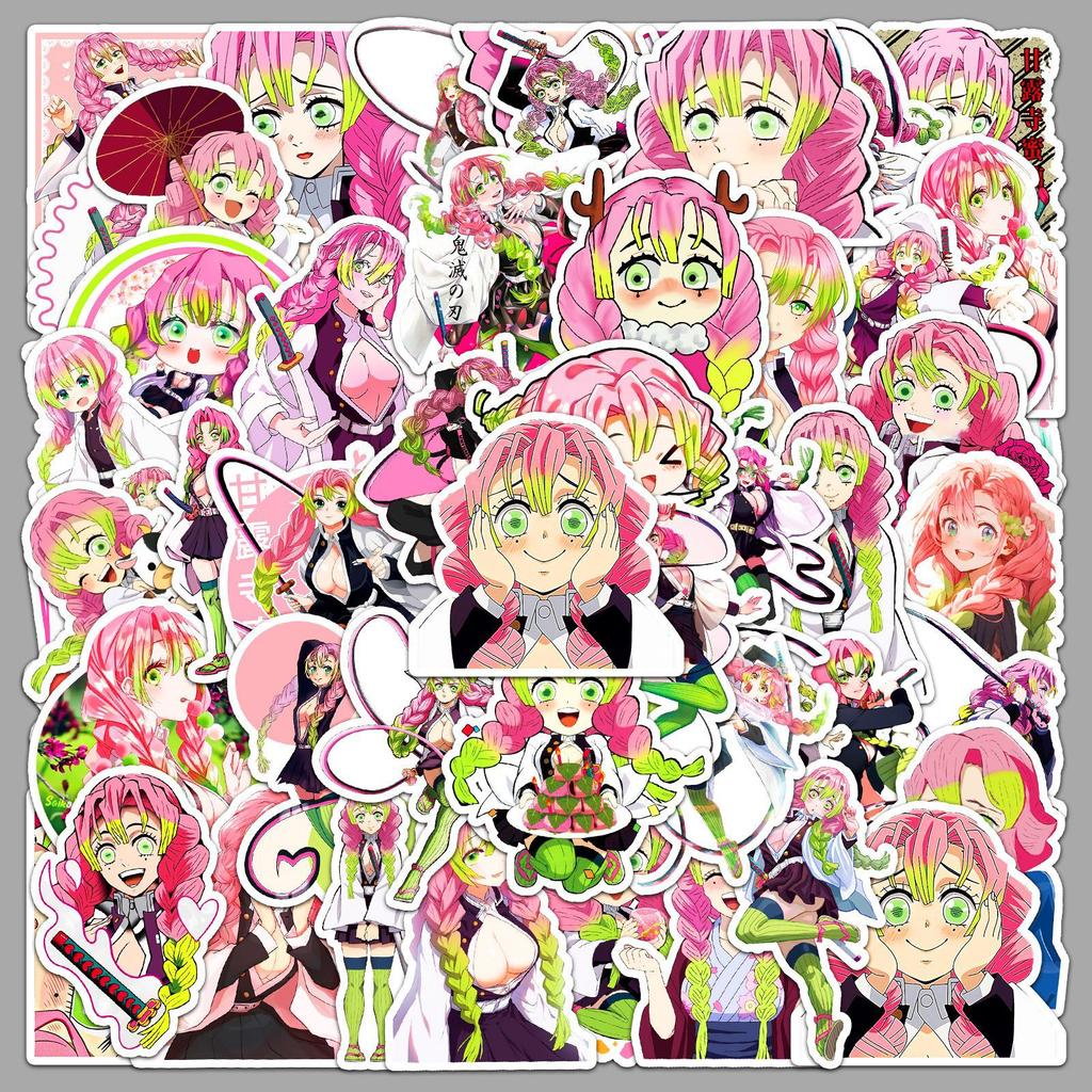 50pcs Kanroji Mitsuri Demon Slayer Cartoon Stickers Graffiti Sticker Decorate Phone Back Card Trunk Water Cup Cute Stickers Gift