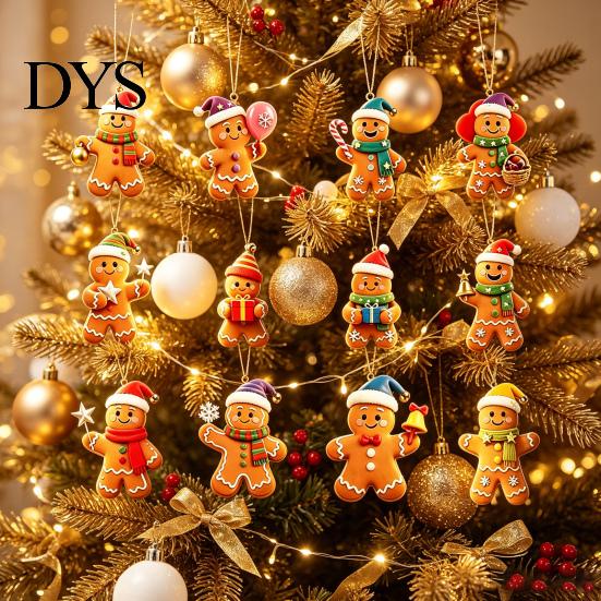 Christmas Home Window Decor Gingerbread Man Tree Hanging Ornaments, Wooden Decorative Pendants, Festive Party Favor Tags Lightweight Rustic