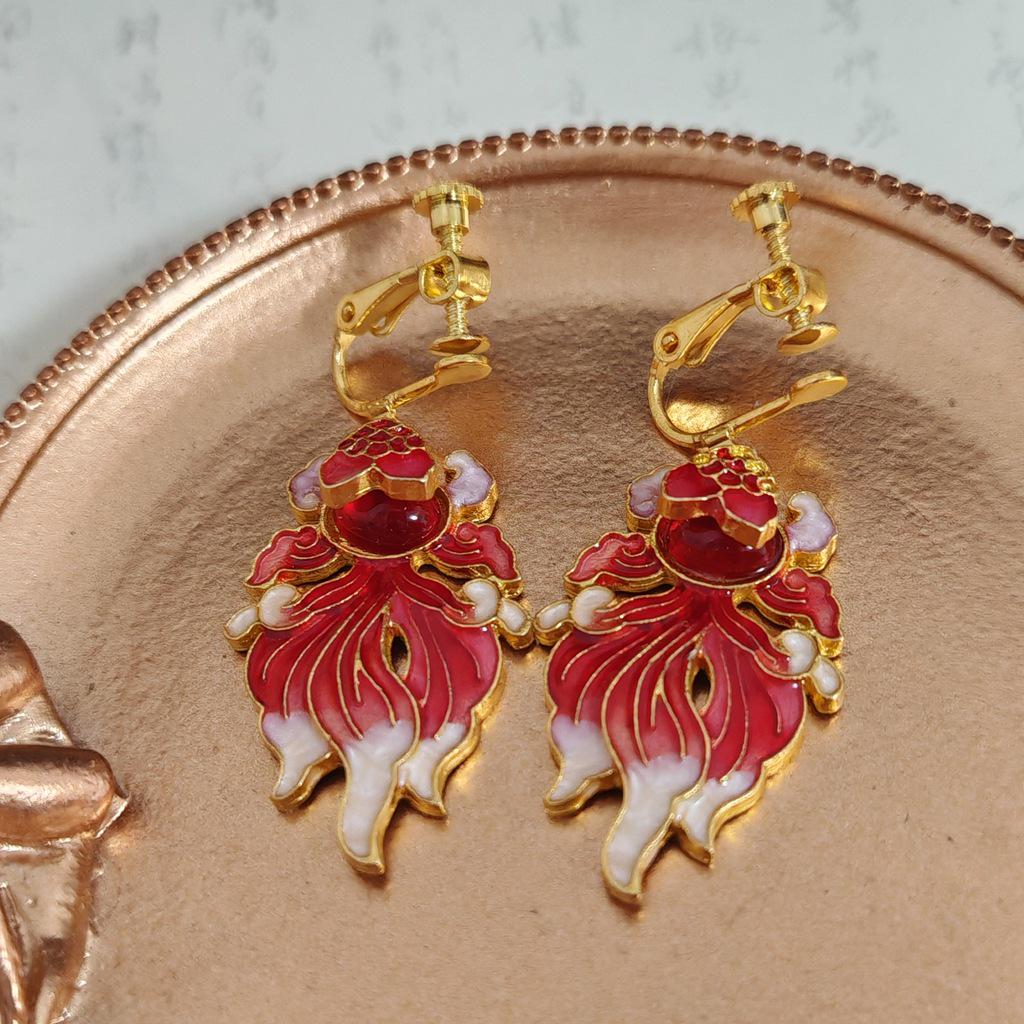 Koi Red Chinese Style Dangle Earrings - Good Luck Accessories & Gifts
