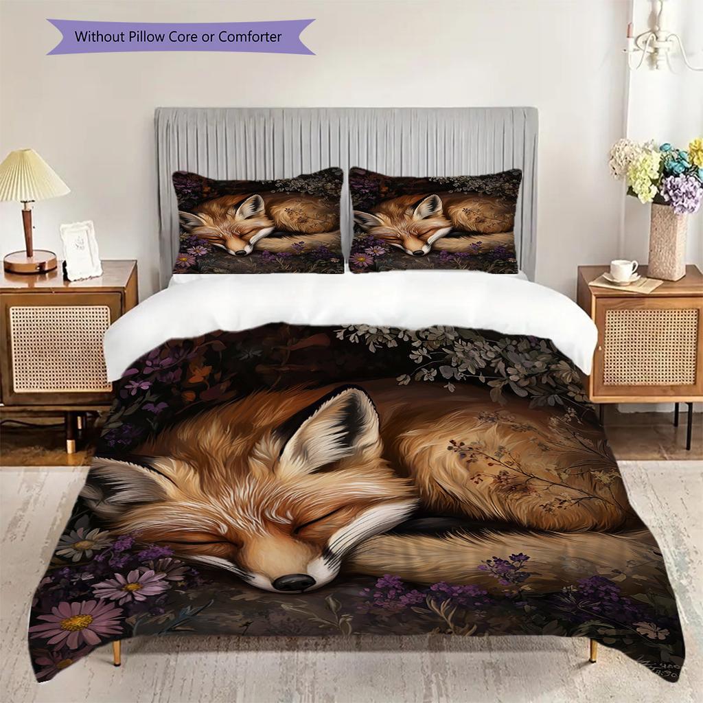 Fuchs-Muster Bettwäsche Steppdecke Set Bettbezug Kissenbezug Heimdekoration Geburtstagsgeschenk (1 Bettbezug + 2 Kissenbezüge, ohne Füllung)