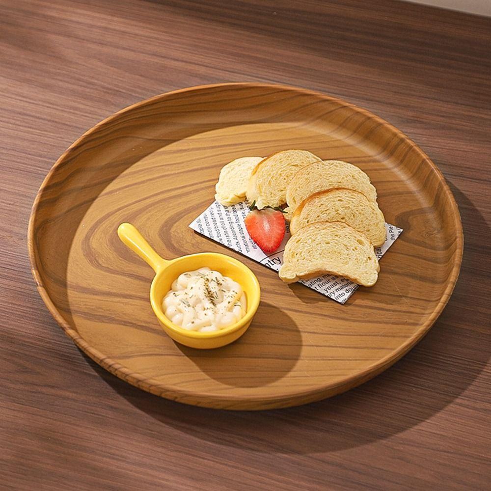 1Pcs Round Water Cup Tray Handmade Dishes Plate Durable Imitation Wooden Tray  Home Use