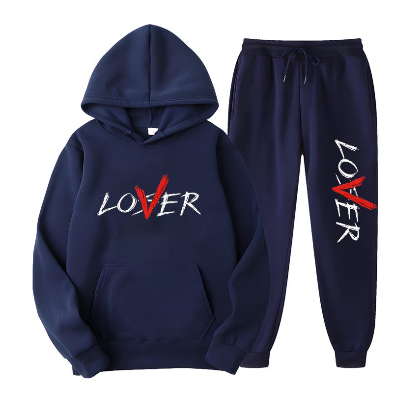 2024 Modedesign LIEBHABER Briefdruck Hoodie Set Männer Frauen Casual Loose Cotton Warm halten Kapuzenoberteil + Casual Jogginghose
