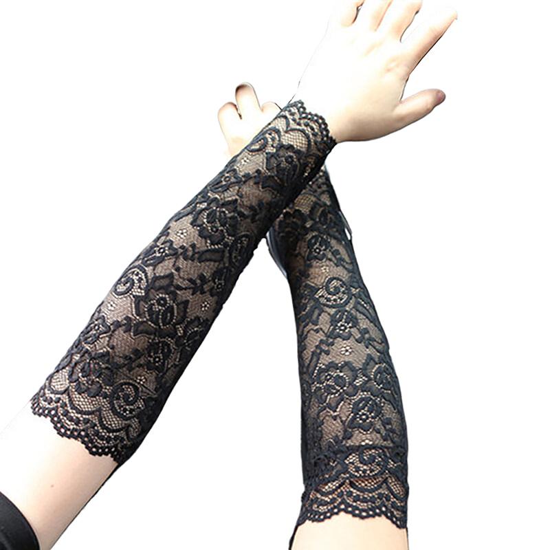 1 pár sexy dlouhých krajkových rukavic bez prstů s výřezy, rukávy na ochranu před sluncem pro ženy a dívky, tenké rukávy pro cyklistiku a venkovní sporty