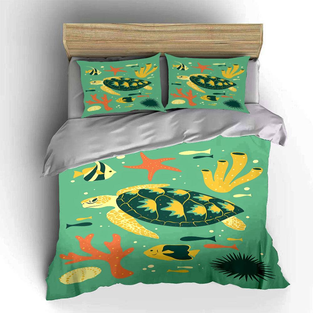 Sea turtles with coral. Bedding sets Duvet cover sets Duvet covers Pillowcases(1 * Duvet Cover 2 * Pillowcases without duvet insert)