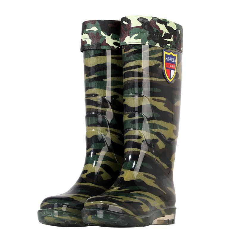 Sapatos de água antiderrapantes impermeáveis resistentes ao desgaste camuflados cano alto sola transparente inverno quentes PVC sapatos de chuva galochas
