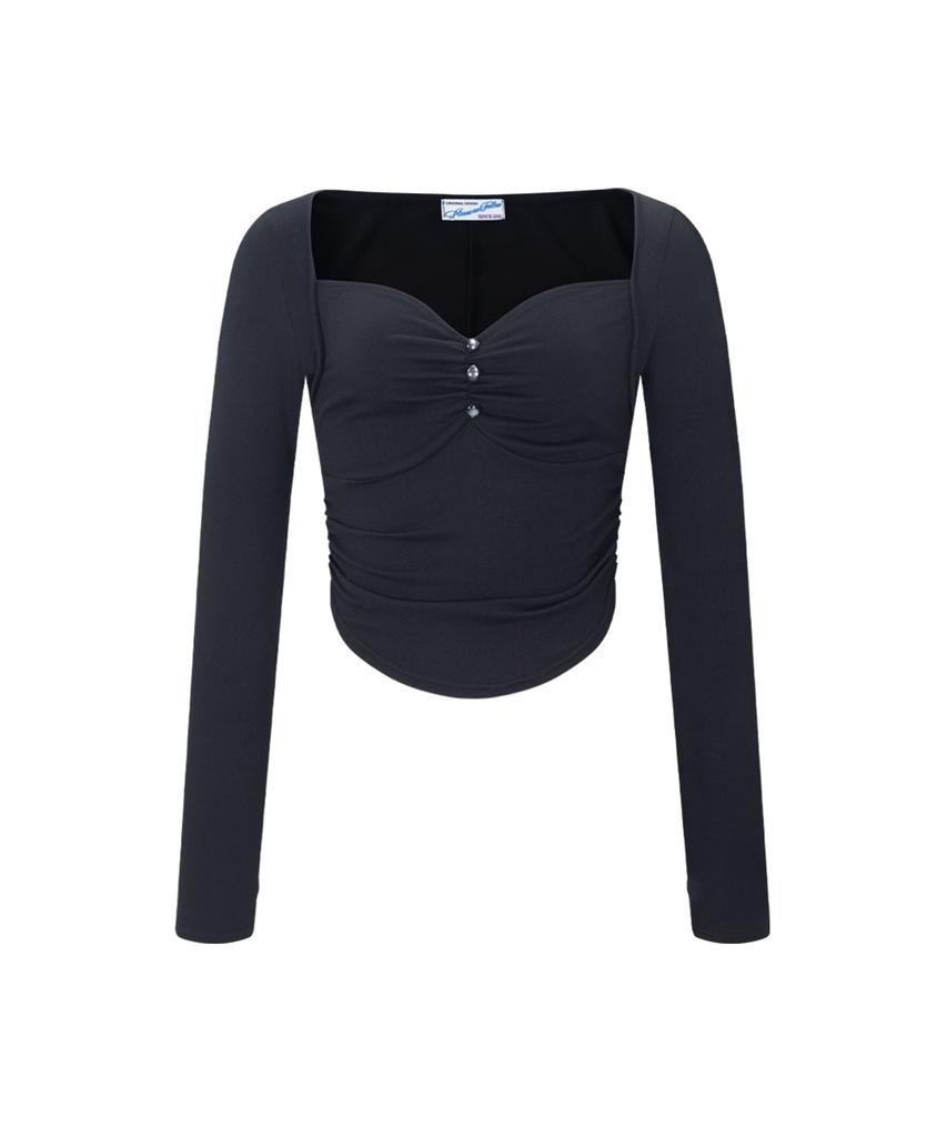 Peullijeunopallou Amanda Shirring Long Sleeve Top (Black)
