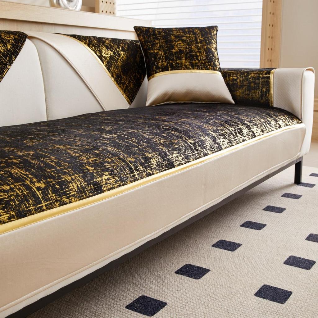 Goldener Bronzing-Samt-Anti-Rutsch-Sofabezug, Vier-Jahreszeiten-Couchkissenbezug für Wohnzimmermöbelschutz-Sofatuch