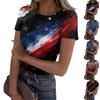 Women's Casual Fashion Round Neck Independence Day Print Short-Sleeve Ribbed Top