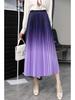 Women's Gradient Pleated Midi Skirt: Classic A-Line Slimming Design for Spring & Summer