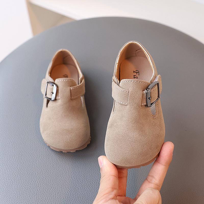 

Girls Leather Birkenstock Shoes - Spring 2025 Soft Sole Flats for Children Size 22, Inner Length 14cm хакі