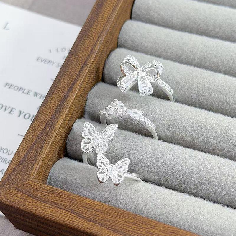 Zarter französischer Spitzenschleifen-Diamant-Zir*****Stiftring Damen Nische Premium Leichter Luxus Zeigefingerring