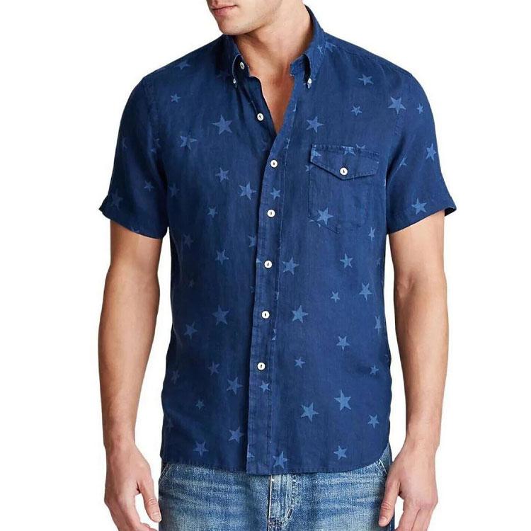 Polo Ralph Lauren SS23 Star Print Single-Breasted Shirt Men Shirts Blue 710788295-001
