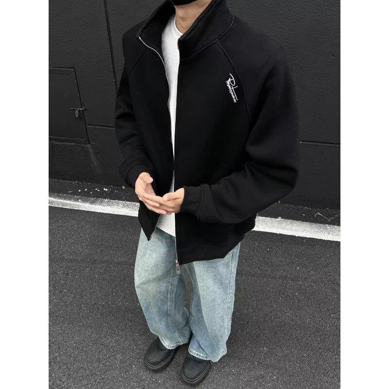 Herren Amerikanisches Retro Kapuzenpullover mit Stickerei - Trendig, Locker, Schwerer Pullover Jacke
