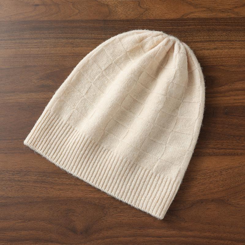 Women 100% Pure Cashmere Textured Knit Beanie Rib Hat Winter Warm Soft Stylish Versatile Lightweight Cold Weather Accessory