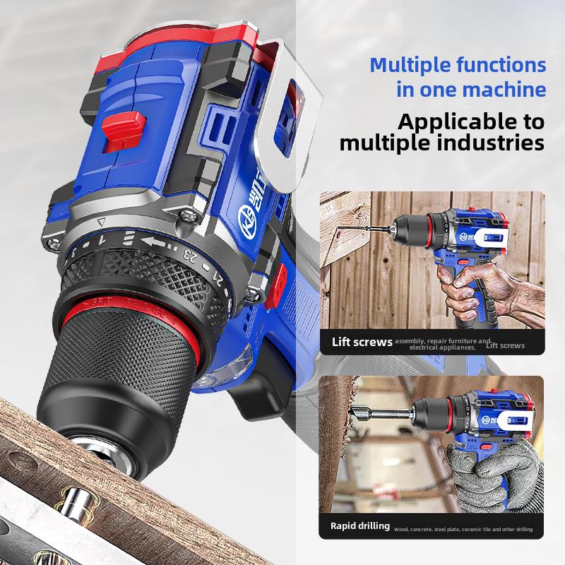 Kailisheng Pure Copper Brushless Hand Drill with Ratchet Chuck, Hammer, and Side-Mounted Steel Cannon